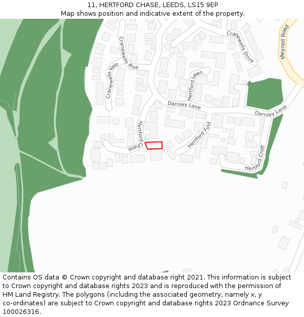 11, HERTFORD CHASE, LEEDS, LS15 9EP: Location map and indicative extent of plot