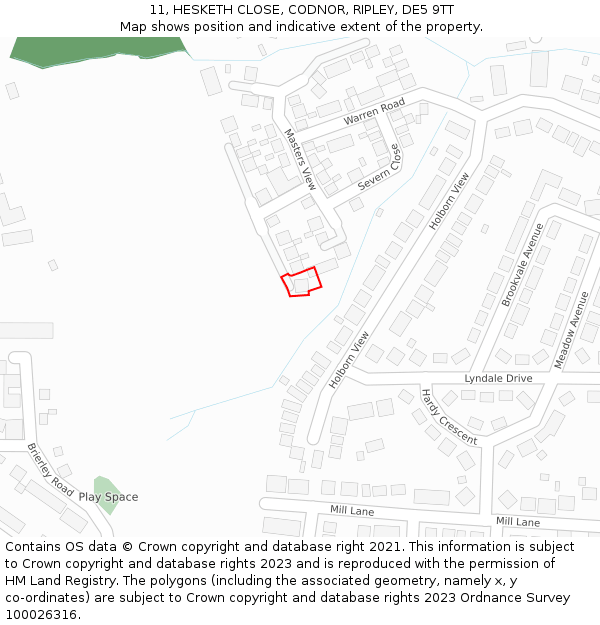 11, HESKETH CLOSE, CODNOR, RIPLEY, DE5 9TT: Location map and indicative extent of plot