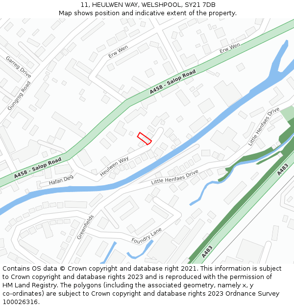 11, HEULWEN WAY, WELSHPOOL, SY21 7DB: Location map and indicative extent of plot