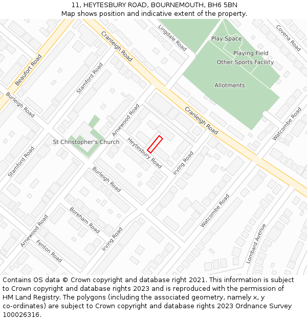 11, HEYTESBURY ROAD, BOURNEMOUTH, BH6 5BN: Location map and indicative extent of plot