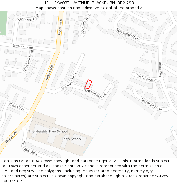 11, HEYWORTH AVENUE, BLACKBURN, BB2 4SB: Location map and indicative extent of plot