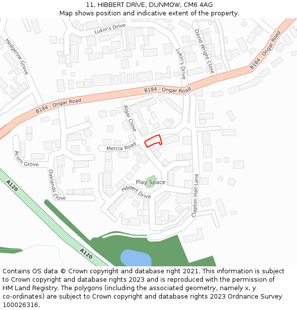 11, HIBBERT DRIVE, DUNMOW, CM6 4AG: Location map and indicative extent of plot