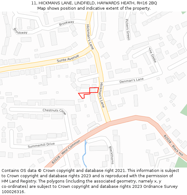 11, HICKMANS LANE, LINDFIELD, HAYWARDS HEATH, RH16 2BQ: Location map and indicative extent of plot