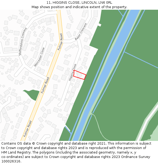 11, HIGGINS CLOSE, LINCOLN, LN6 0RL: Location map and indicative extent of plot
