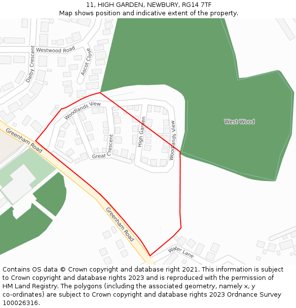 11, HIGH GARDEN, NEWBURY, RG14 7TF: Location map and indicative extent of plot