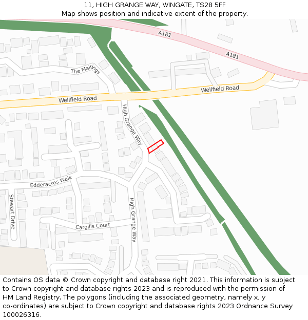 11, HIGH GRANGE WAY, WINGATE, TS28 5FF: Location map and indicative extent of plot