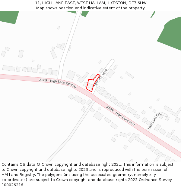 11, HIGH LANE EAST, WEST HALLAM, ILKESTON, DE7 6HW: Location map and indicative extent of plot