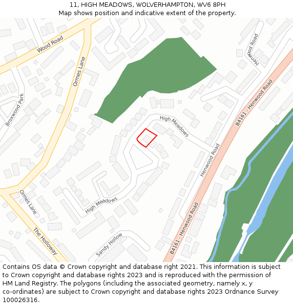 11, HIGH MEADOWS, WOLVERHAMPTON, WV6 8PH: Location map and indicative extent of plot