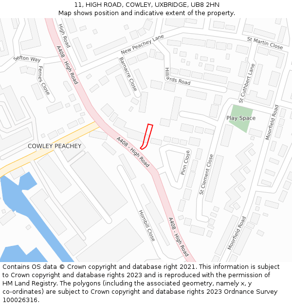 11, HIGH ROAD, COWLEY, UXBRIDGE, UB8 2HN: Location map and indicative extent of plot