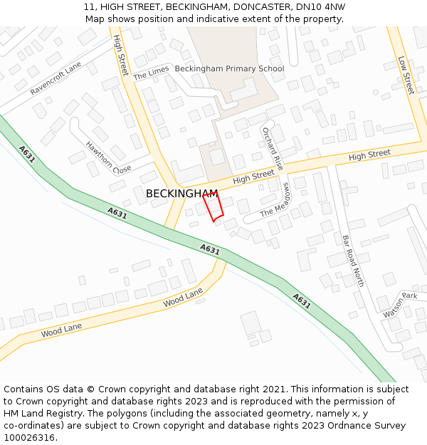 11, HIGH STREET, BECKINGHAM, DONCASTER, DN10 4NW: Location map and indicative extent of plot