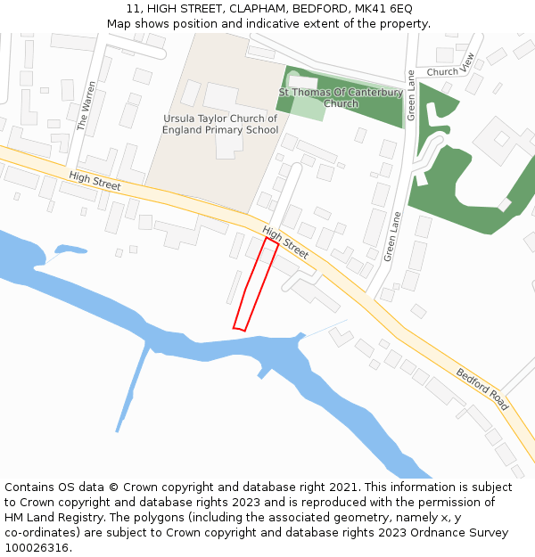 11, HIGH STREET, CLAPHAM, BEDFORD, MK41 6EQ: Location map and indicative extent of plot