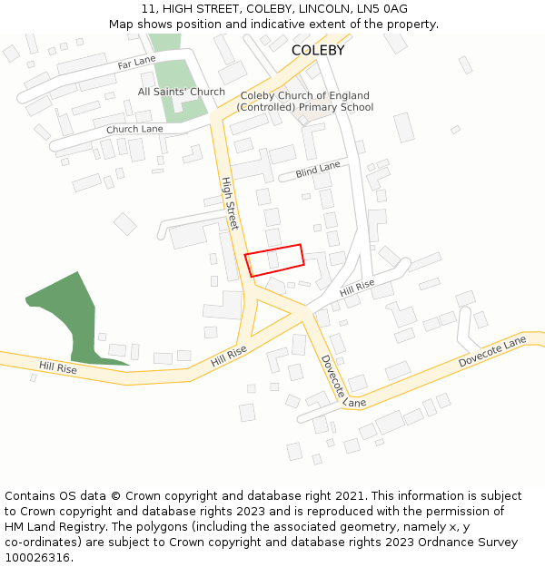 11, HIGH STREET, COLEBY, LINCOLN, LN5 0AG: Location map and indicative extent of plot