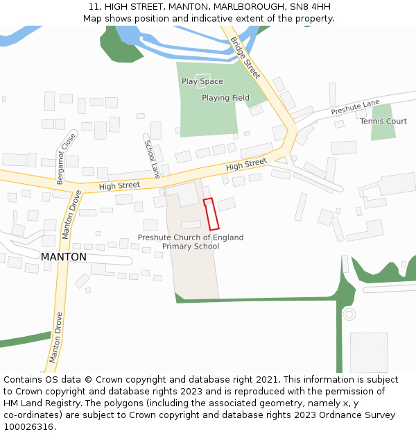 11, HIGH STREET, MANTON, MARLBOROUGH, SN8 4HH: Location map and indicative extent of plot