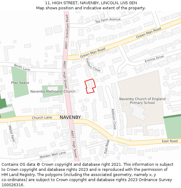 11, HIGH STREET, NAVENBY, LINCOLN, LN5 0EN: Location map and indicative extent of plot