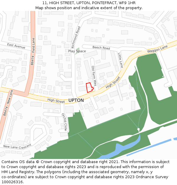 11, HIGH STREET, UPTON, PONTEFRACT, WF9 1HR: Location map and indicative extent of plot