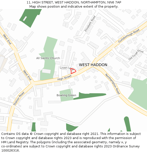 11, HIGH STREET, WEST HADDON, NORTHAMPTON, NN6 7AP: Location map and indicative extent of plot