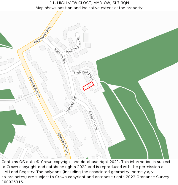 11, HIGH VIEW CLOSE, MARLOW, SL7 3QN: Location map and indicative extent of plot