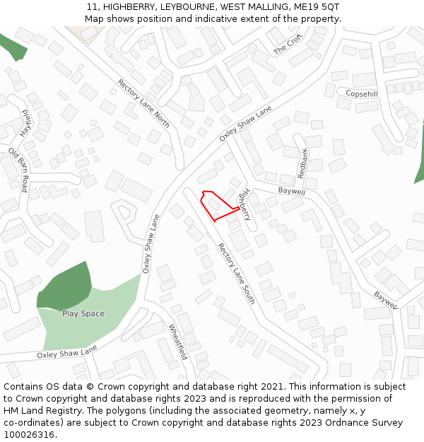 11, HIGHBERRY, LEYBOURNE, WEST MALLING, ME19 5QT: Location map and indicative extent of plot
