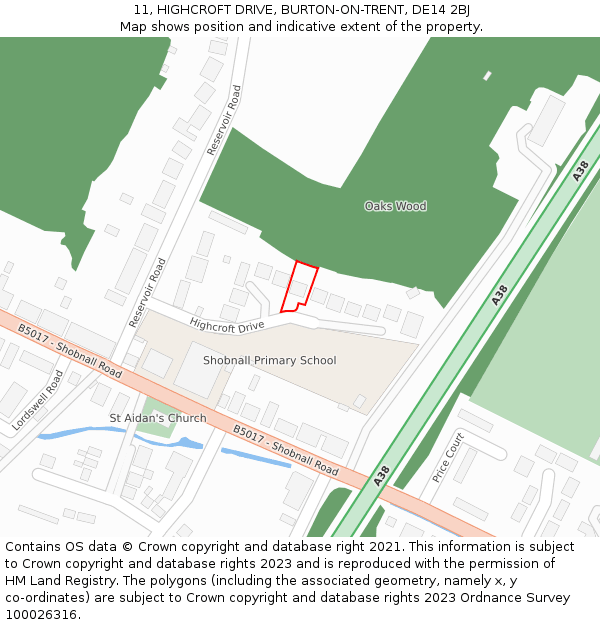 11, HIGHCROFT DRIVE, BURTON-ON-TRENT, DE14 2BJ: Location map and indicative extent of plot