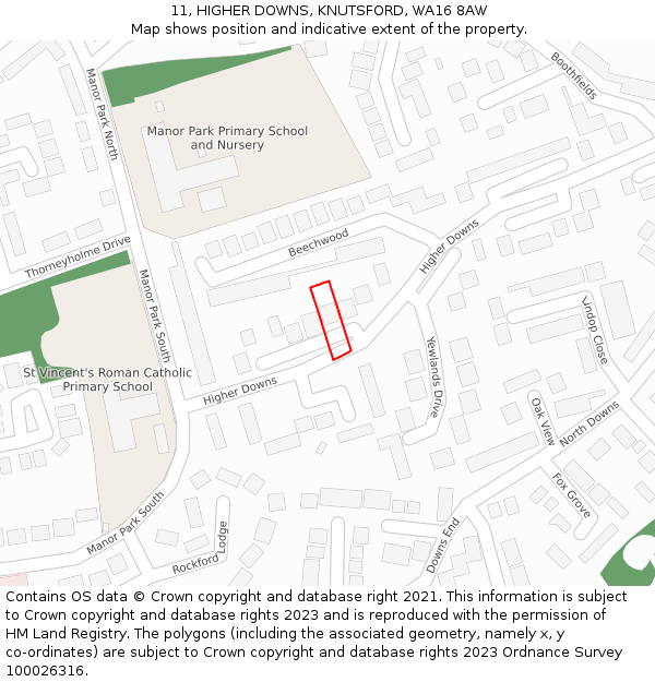 11, HIGHER DOWNS, KNUTSFORD, WA16 8AW: Location map and indicative extent of plot