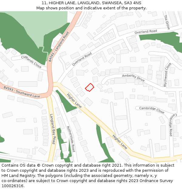 11, HIGHER LANE, LANGLAND, SWANSEA, SA3 4NS: Location map and indicative extent of plot