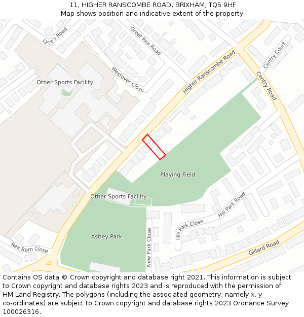 11, HIGHER RANSCOMBE ROAD, BRIXHAM, TQ5 9HF: Location map and indicative extent of plot