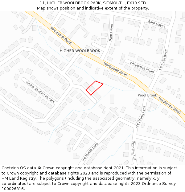 11, HIGHER WOOLBROOK PARK, SIDMOUTH, EX10 9ED: Location map and indicative extent of plot