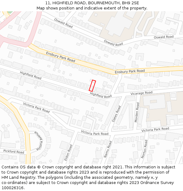 11, HIGHFIELD ROAD, BOURNEMOUTH, BH9 2SE: Location map and indicative extent of plot