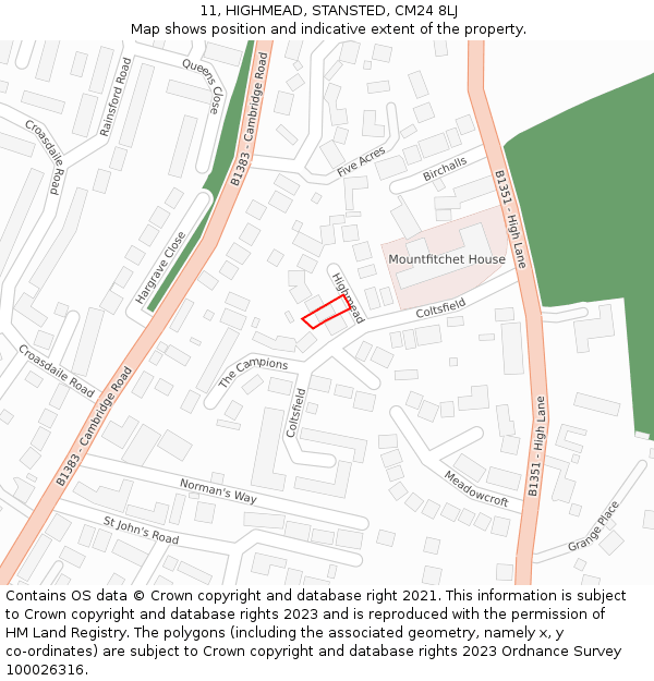 11, HIGHMEAD, STANSTED, CM24 8LJ: Location map and indicative extent of plot