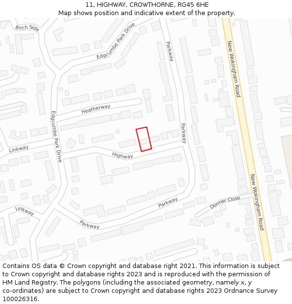 11, HIGHWAY, CROWTHORNE, RG45 6HE: Location map and indicative extent of plot