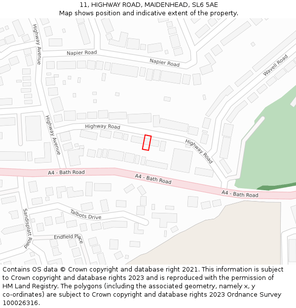 11, HIGHWAY ROAD, MAIDENHEAD, SL6 5AE: Location map and indicative extent of plot