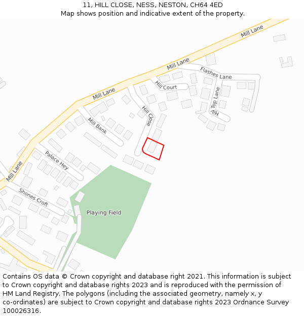 11, HILL CLOSE, NESS, NESTON, CH64 4ED: Location map and indicative extent of plot