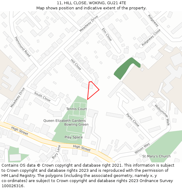 11, HILL CLOSE, WOKING, GU21 4TE: Location map and indicative extent of plot