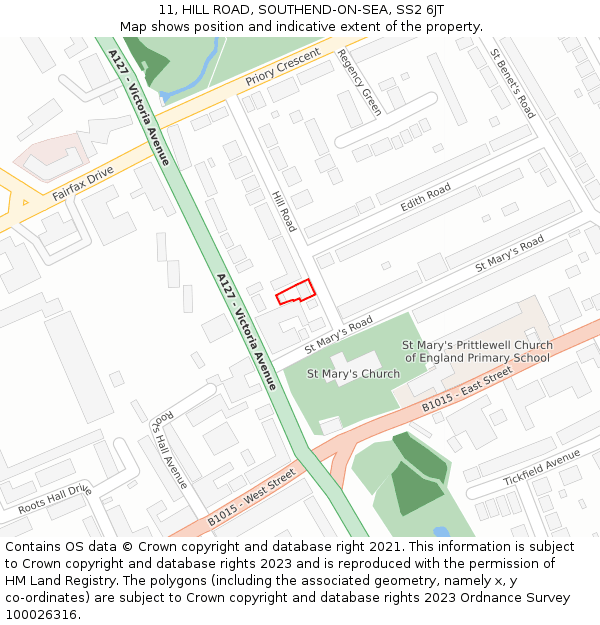 11, HILL ROAD, SOUTHEND-ON-SEA, SS2 6JT: Location map and indicative extent of plot