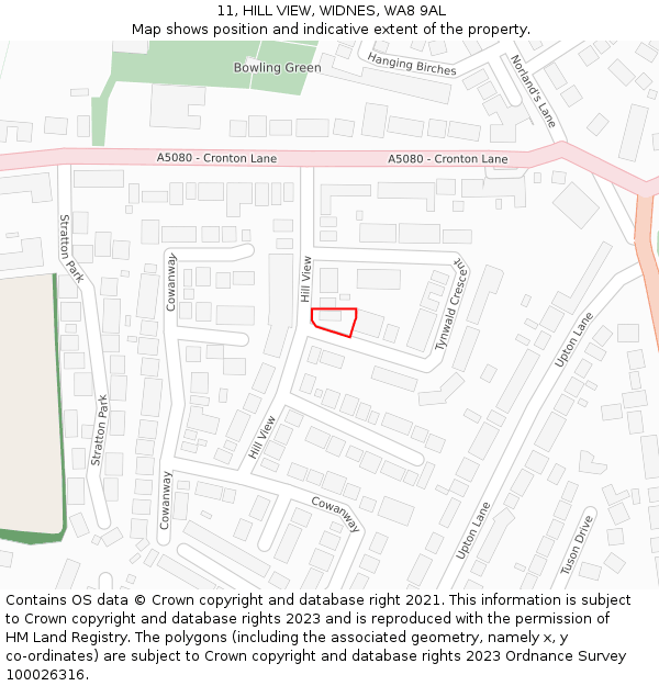 11, HILL VIEW, WIDNES, WA8 9AL: Location map and indicative extent of plot