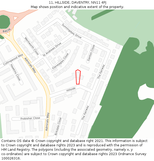 11, HILLSIDE, DAVENTRY, NN11 4PJ: Location map and indicative extent of plot