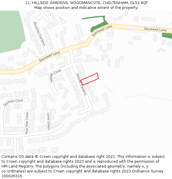 11, HILLSIDE GARDENS, WOODMANCOTE, CHELTENHAM, GL52 9QF: Location map and indicative extent of plot