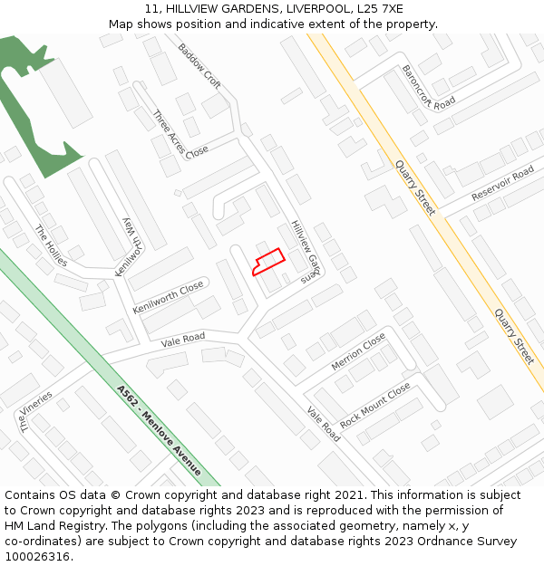 11, HILLVIEW GARDENS, LIVERPOOL, L25 7XE: Location map and indicative extent of plot