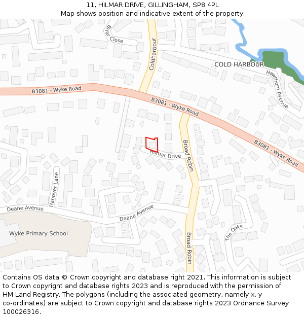 11, HILMAR DRIVE, GILLINGHAM, SP8 4PL: Location map and indicative extent of plot