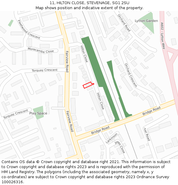 11, HILTON CLOSE, STEVENAGE, SG1 2SU: Location map and indicative extent of plot