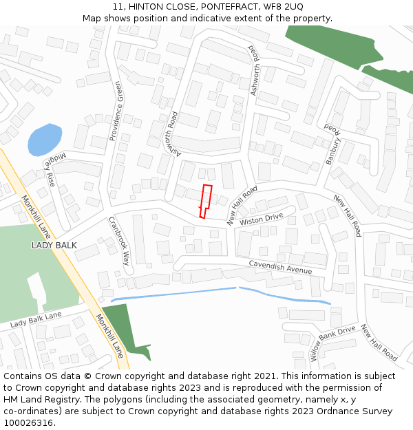 11, HINTON CLOSE, PONTEFRACT, WF8 2UQ: Location map and indicative extent of plot