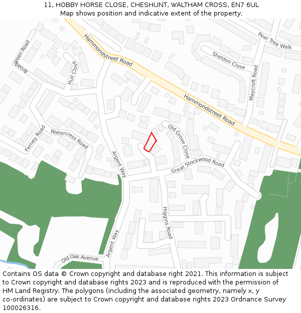 11, HOBBY HORSE CLOSE, CHESHUNT, WALTHAM CROSS, EN7 6UL: Location map and indicative extent of plot