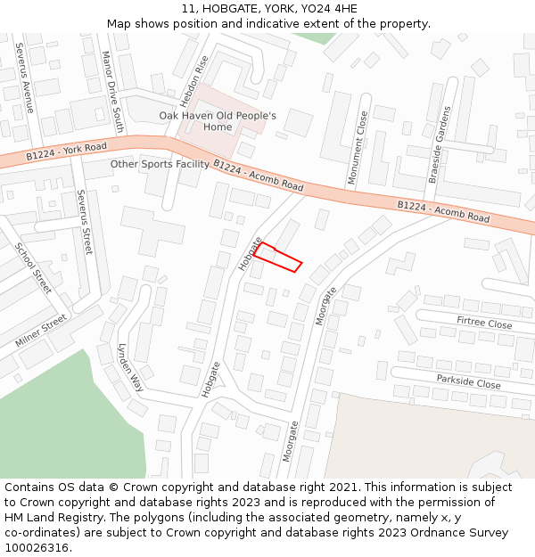 11, HOBGATE, YORK, YO24 4HE: Location map and indicative extent of plot