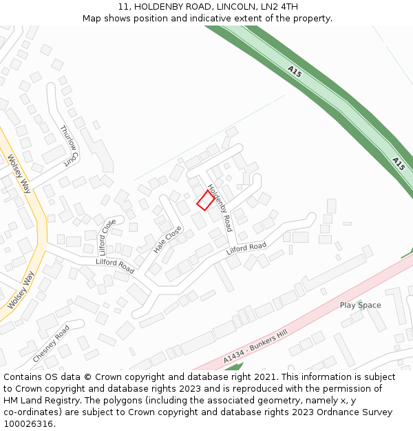 11, HOLDENBY ROAD, LINCOLN, LN2 4TH: Location map and indicative extent of plot