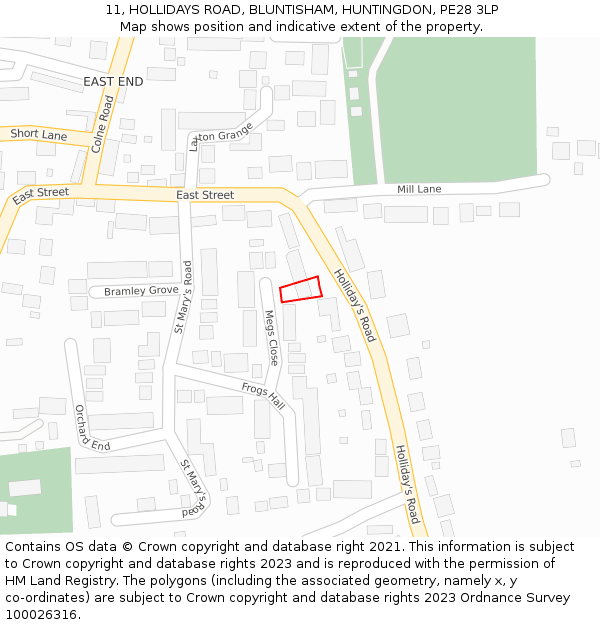 11, HOLLIDAYS ROAD, BLUNTISHAM, HUNTINGDON, PE28 3LP: Location map and indicative extent of plot