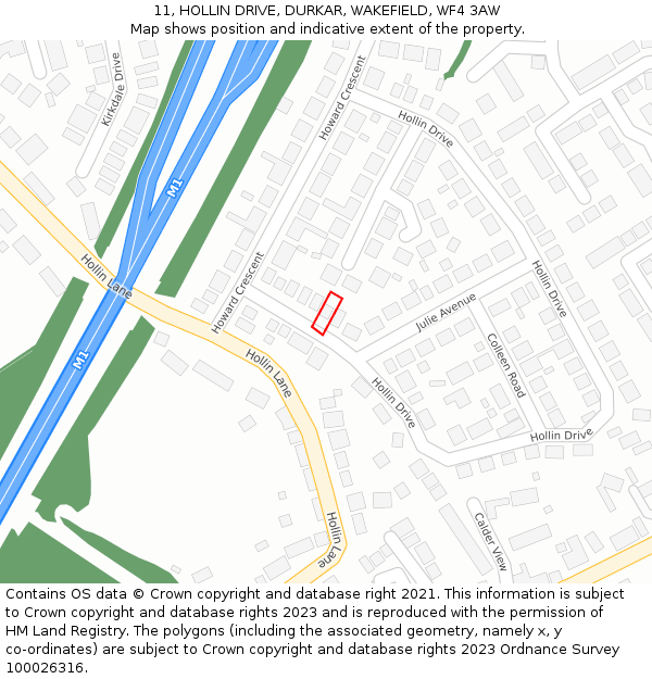 11, HOLLIN DRIVE, DURKAR, WAKEFIELD, WF4 3AW: Location map and indicative extent of plot