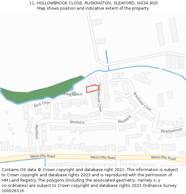 11, HOLLOWBROOK CLOSE, RUSKINGTON, SLEAFORD, NG34 9GS: Location map and indicative extent of plot