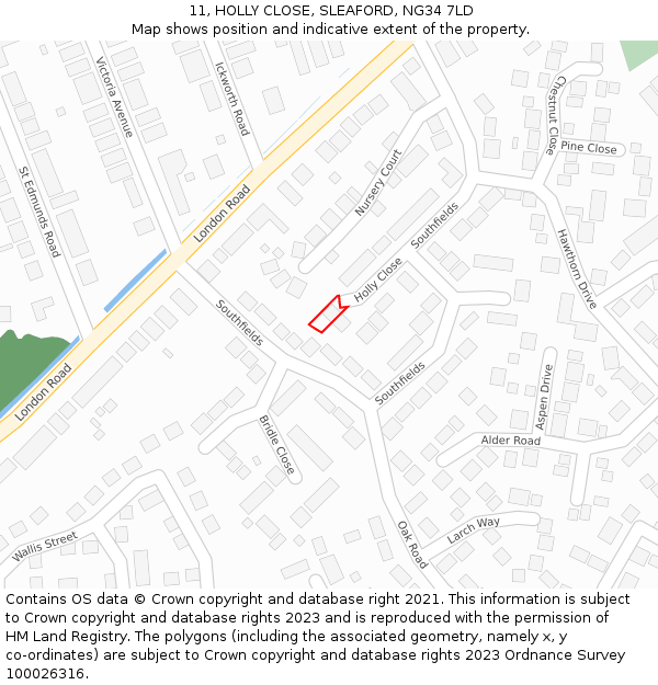 11, HOLLY CLOSE, SLEAFORD, NG34 7LD: Location map and indicative extent of plot