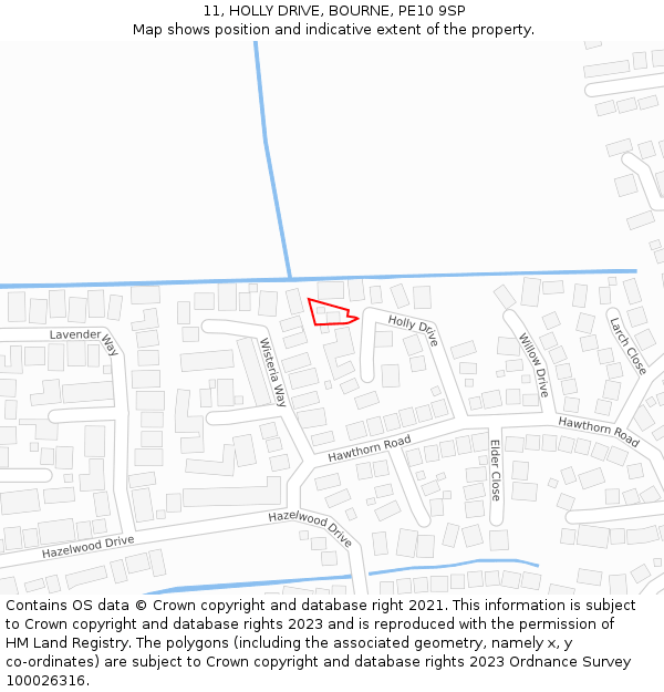 11, HOLLY DRIVE, BOURNE, PE10 9SP: Location map and indicative extent of plot