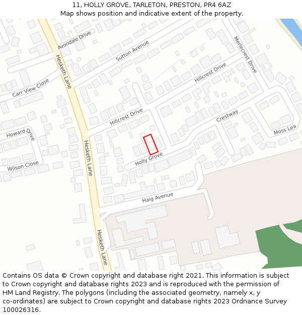 11, HOLLY GROVE, TARLETON, PRESTON, PR4 6AZ: Location map and indicative extent of plot